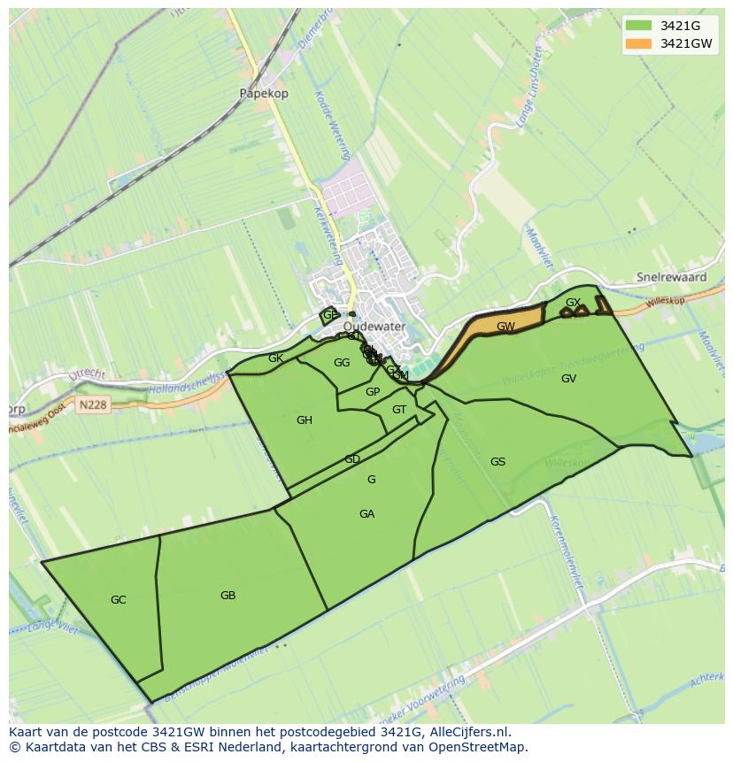 Afbeelding van het postcodegebied 3421 GW op de kaart.