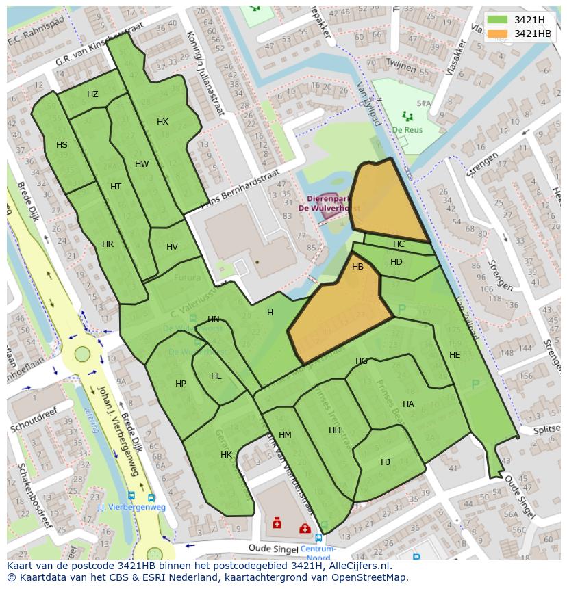 Afbeelding van het postcodegebied 3421 HB op de kaart.
