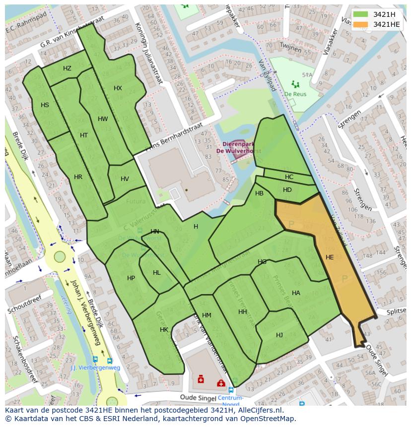 Afbeelding van het postcodegebied 3421 HE op de kaart.