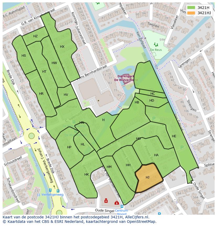 Afbeelding van het postcodegebied 3421 HJ op de kaart.