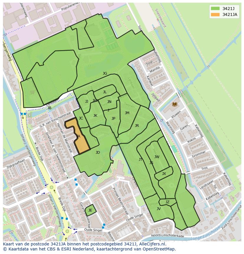 Afbeelding van het postcodegebied 3421 JA op de kaart.