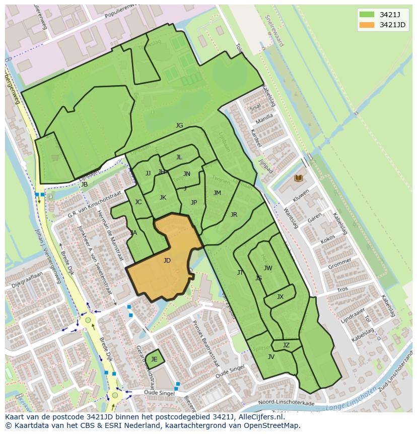 Afbeelding van het postcodegebied 3421 JD op de kaart.