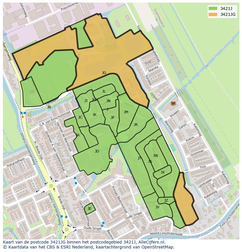 Afbeelding van het postcodegebied 3421 JG op de kaart.