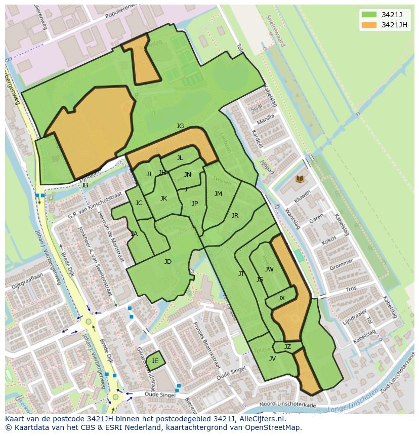 Afbeelding van het postcodegebied 3421 JH op de kaart.