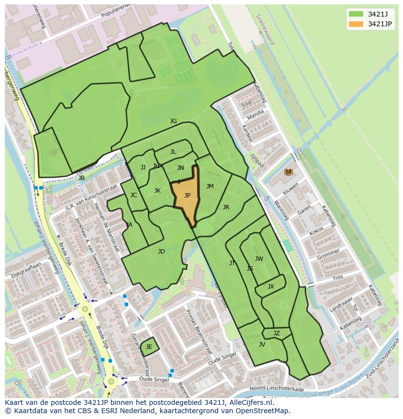Afbeelding van het postcodegebied 3421 JP op de kaart.