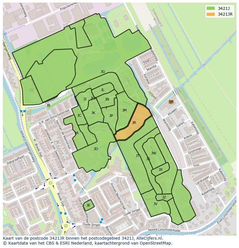 Afbeelding van het postcodegebied 3421 JR op de kaart.