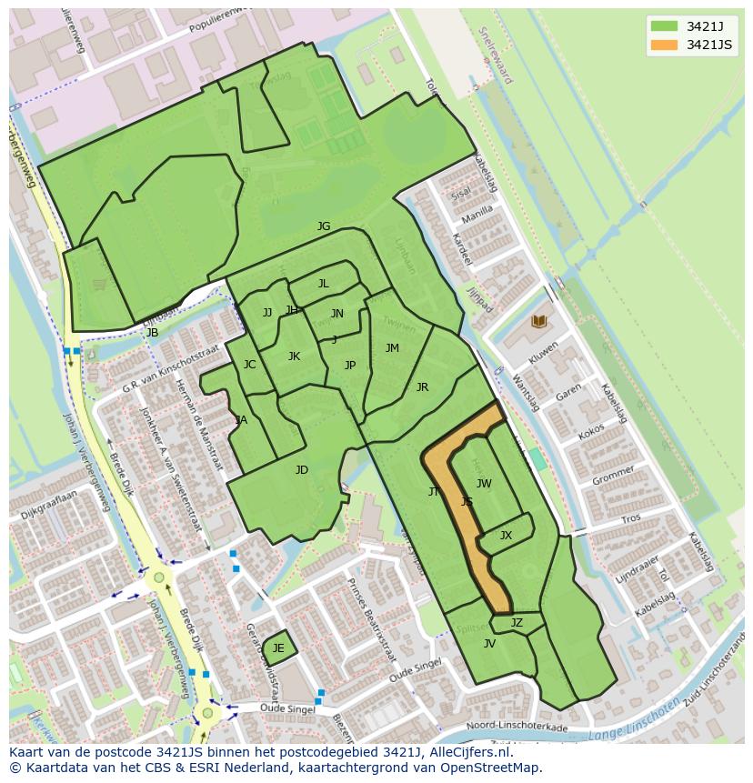 Afbeelding van het postcodegebied 3421 JS op de kaart.