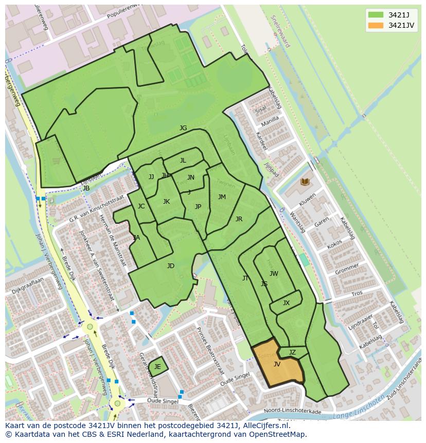 Afbeelding van het postcodegebied 3421 JV op de kaart.