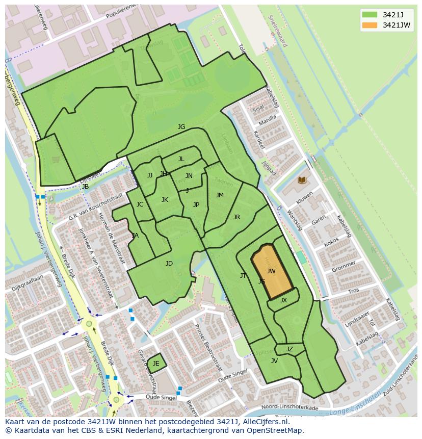 Afbeelding van het postcodegebied 3421 JW op de kaart.