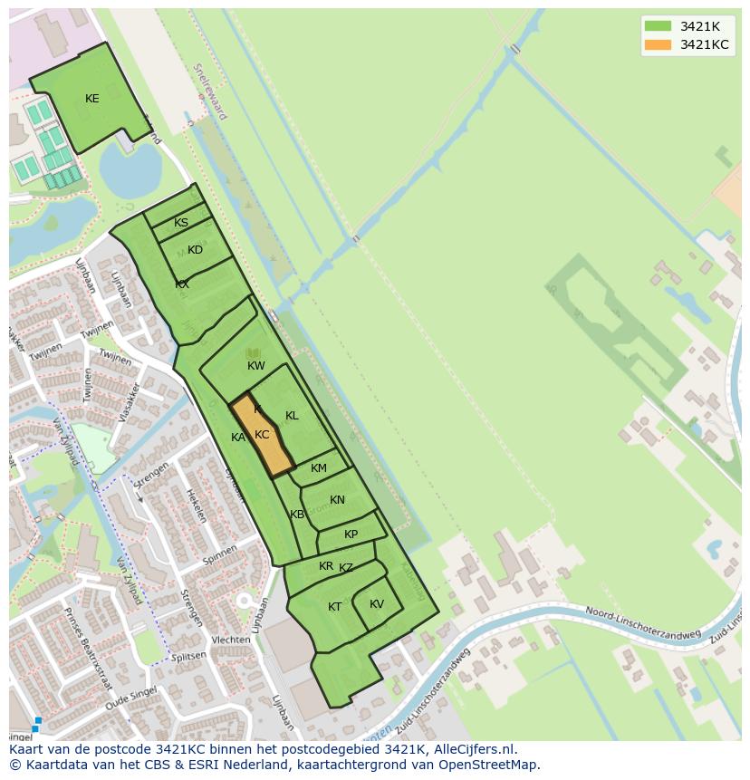 Afbeelding van het postcodegebied 3421 KC op de kaart.