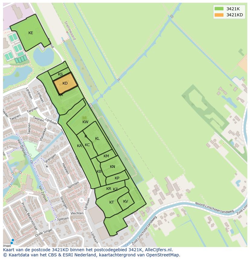 Afbeelding van het postcodegebied 3421 KD op de kaart.