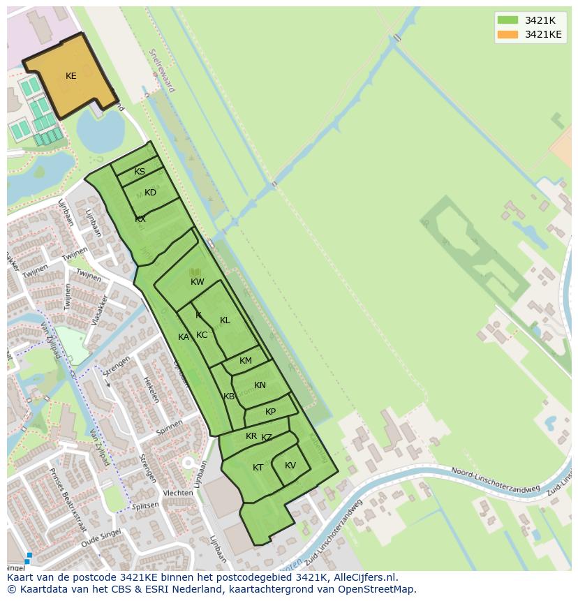 Afbeelding van het postcodegebied 3421 KE op de kaart.