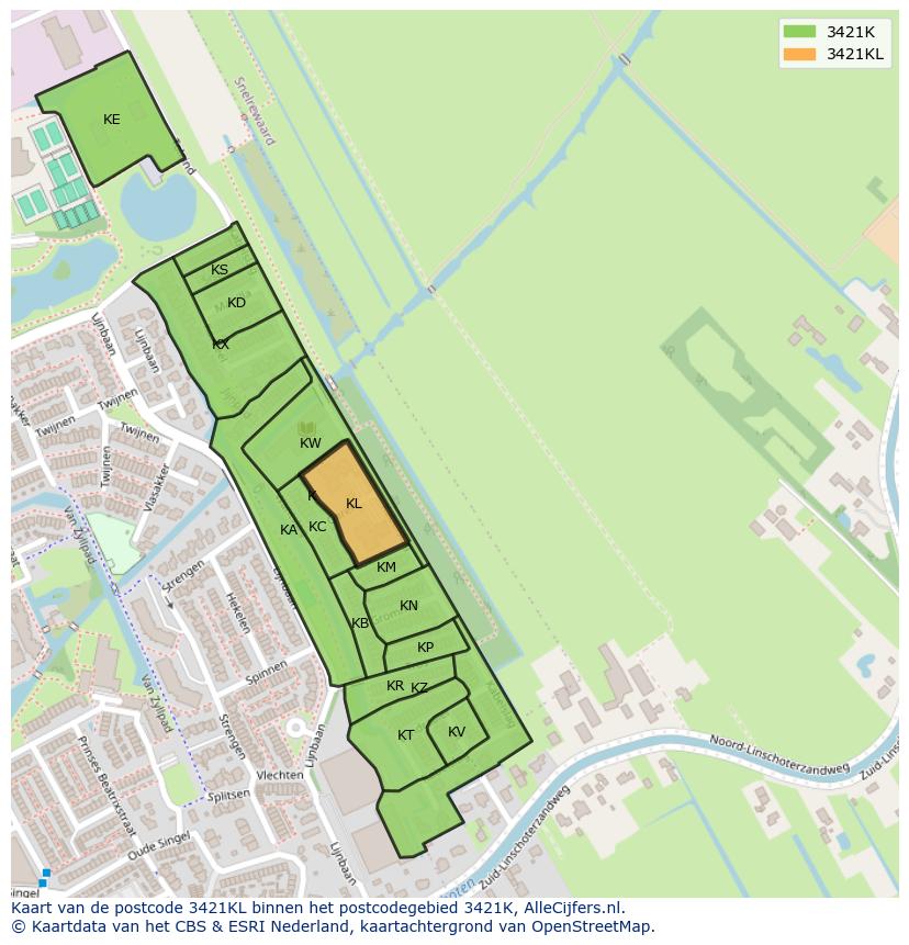 Afbeelding van het postcodegebied 3421 KL op de kaart.