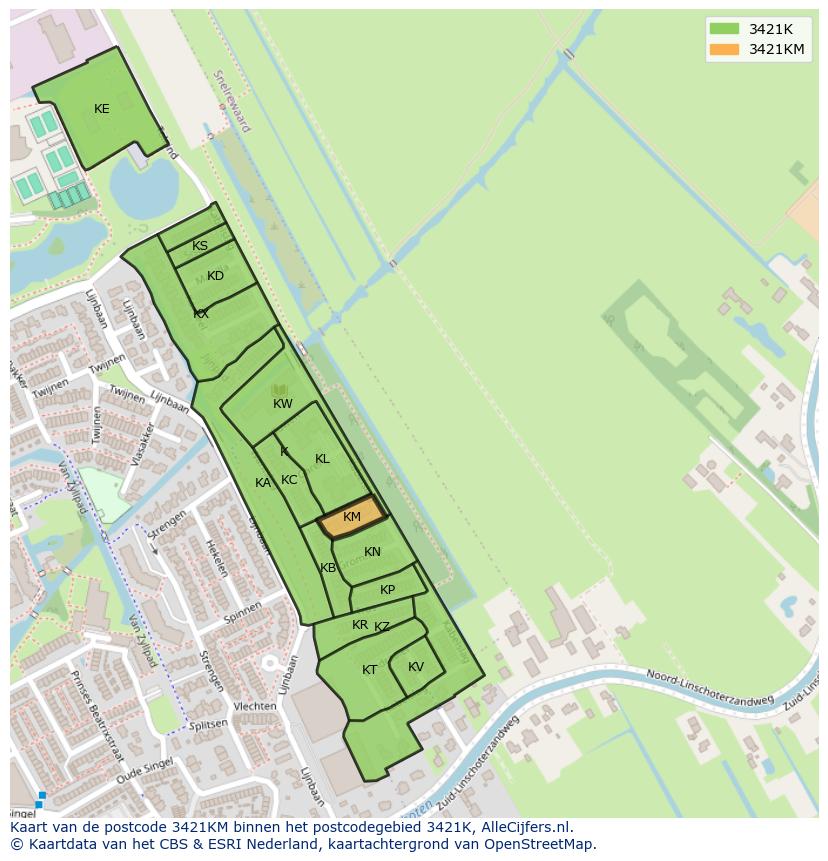 Afbeelding van het postcodegebied 3421 KM op de kaart.