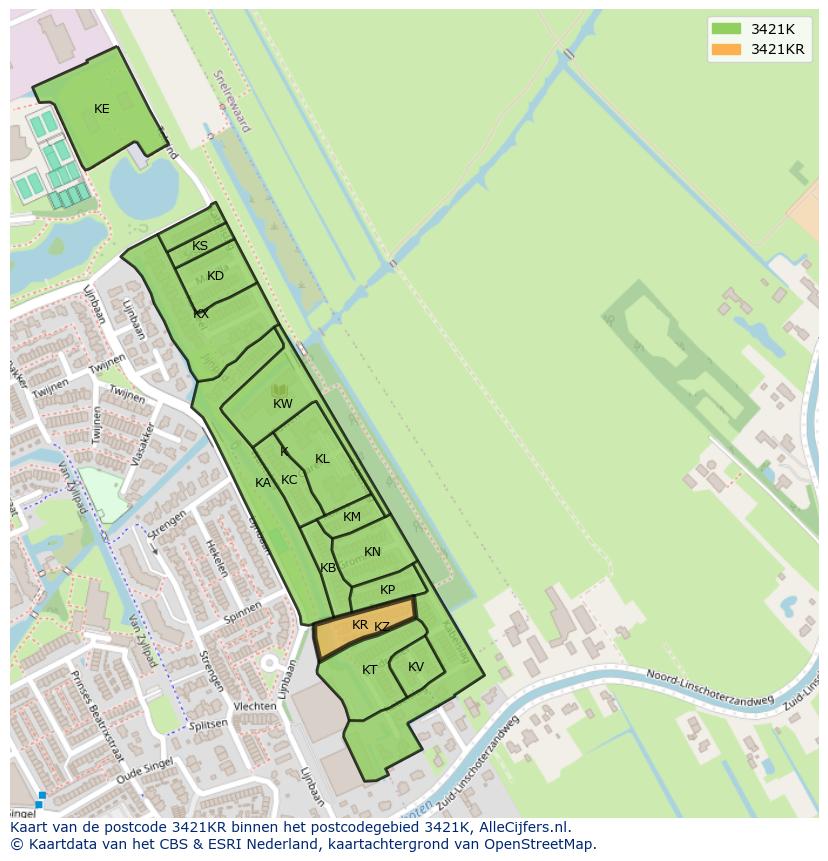 Afbeelding van het postcodegebied 3421 KR op de kaart.