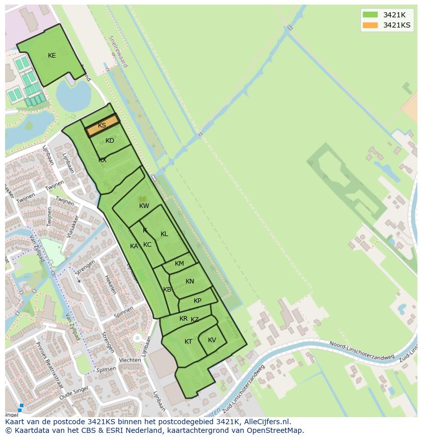 Afbeelding van het postcodegebied 3421 KS op de kaart.