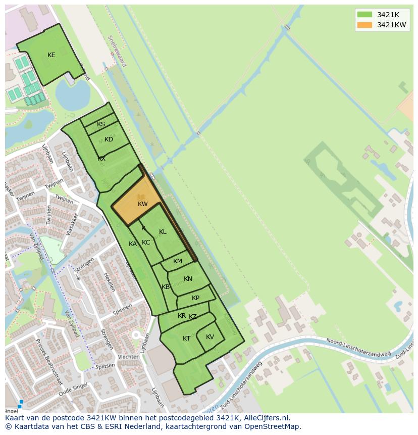 Afbeelding van het postcodegebied 3421 KW op de kaart.