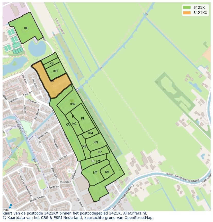 Afbeelding van het postcodegebied 3421 KX op de kaart.