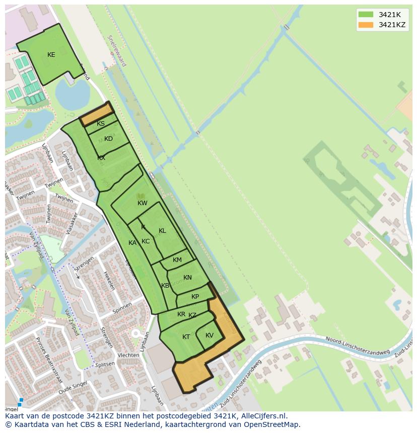 Afbeelding van het postcodegebied 3421 KZ op de kaart.