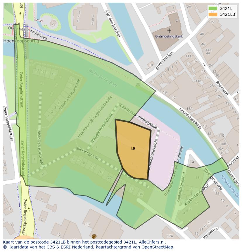Afbeelding van het postcodegebied 3421 LB op de kaart.