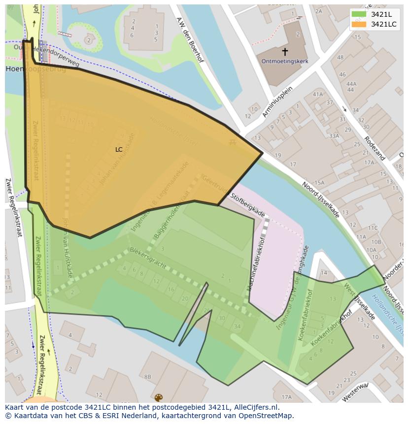 Afbeelding van het postcodegebied 3421 LC op de kaart.