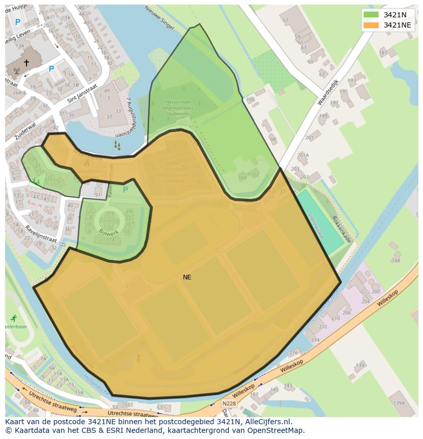 Afbeelding van het postcodegebied 3421 NE op de kaart.