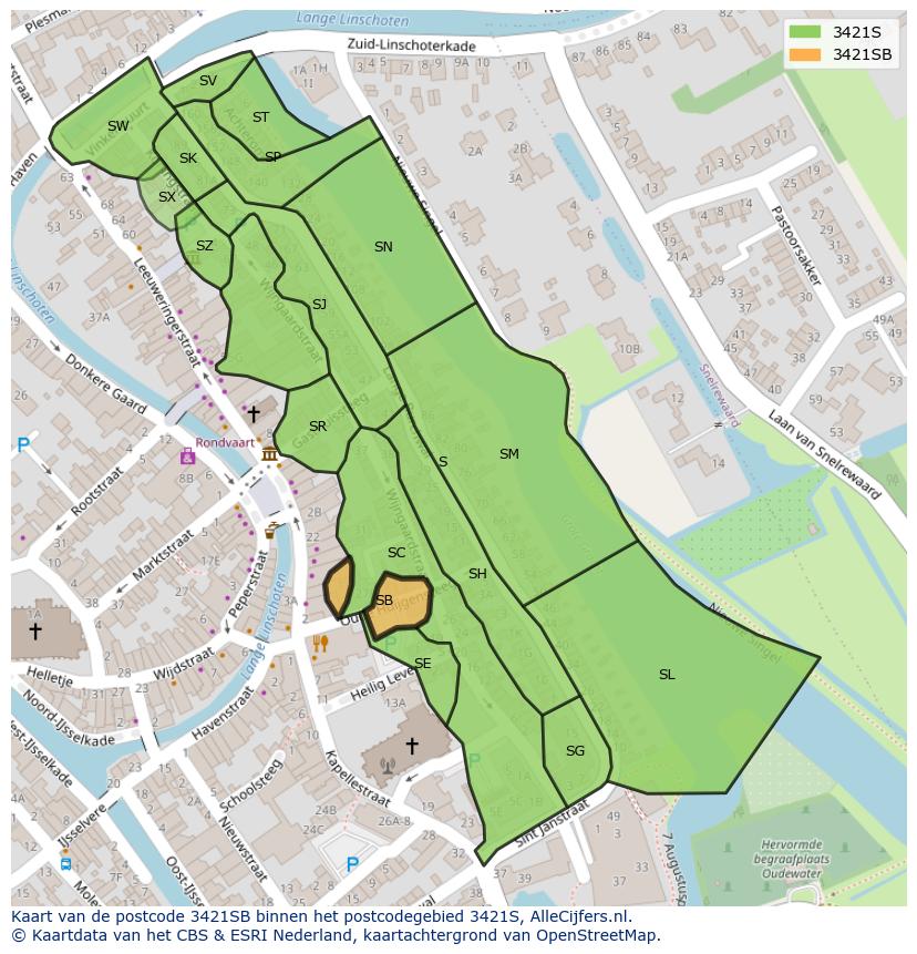 Afbeelding van het postcodegebied 3421 SB op de kaart.