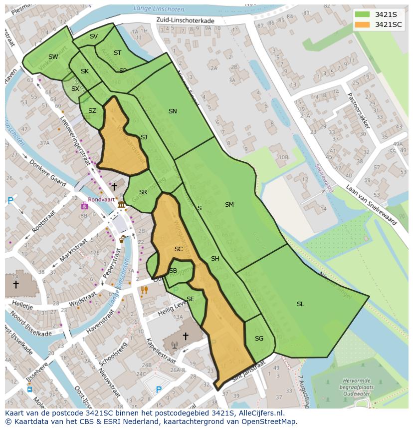 Afbeelding van het postcodegebied 3421 SC op de kaart.