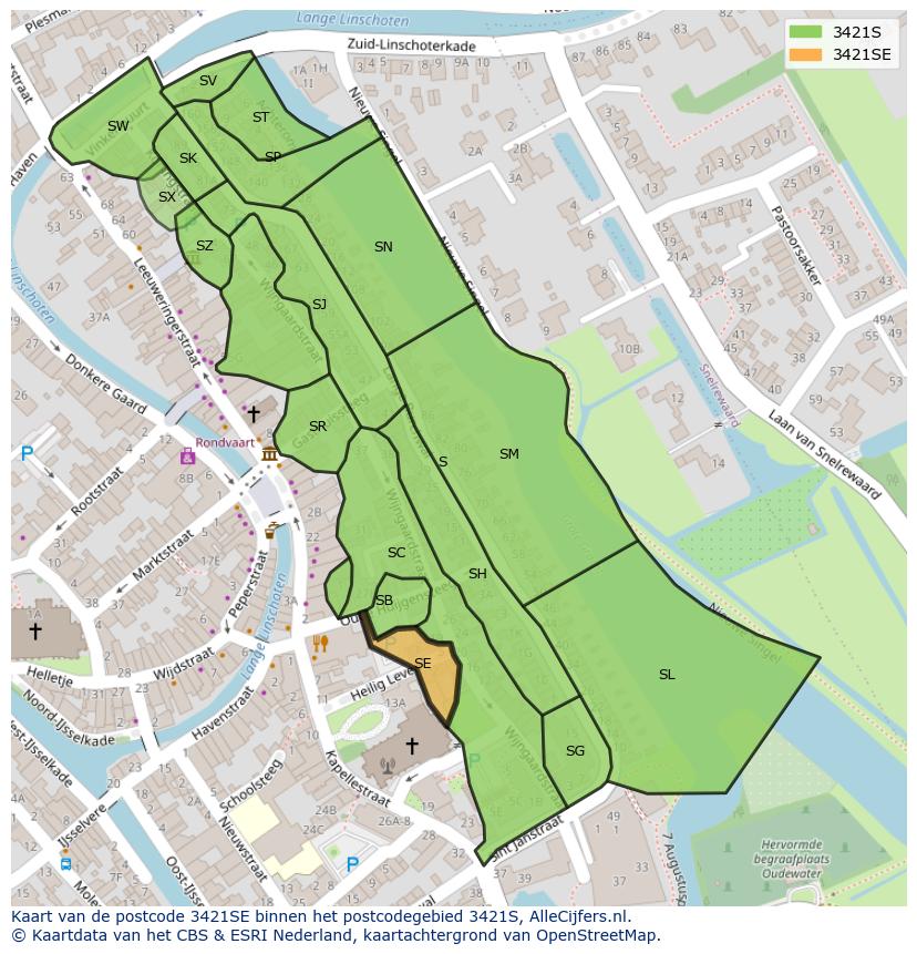 Afbeelding van het postcodegebied 3421 SE op de kaart.