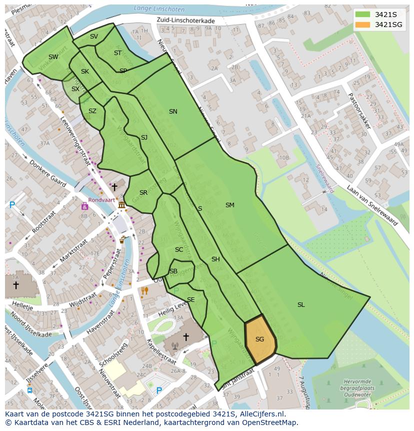 Afbeelding van het postcodegebied 3421 SG op de kaart.
