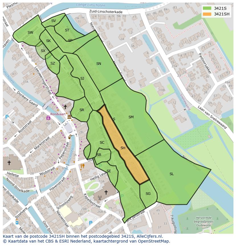 Afbeelding van het postcodegebied 3421 SH op de kaart.