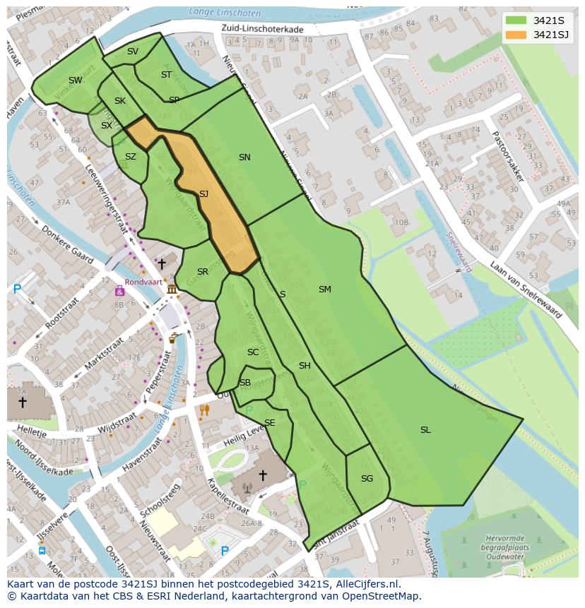 Afbeelding van het postcodegebied 3421 SJ op de kaart.