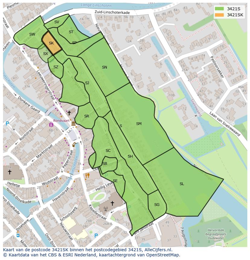 Afbeelding van het postcodegebied 3421 SK op de kaart.