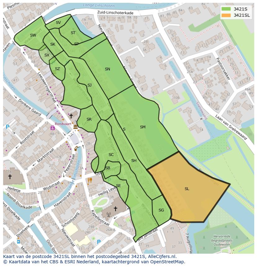 Afbeelding van het postcodegebied 3421 SL op de kaart.