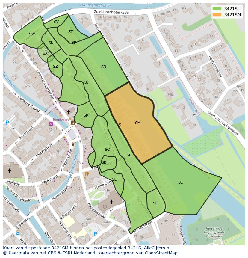 Afbeelding van het postcodegebied 3421 SM op de kaart.