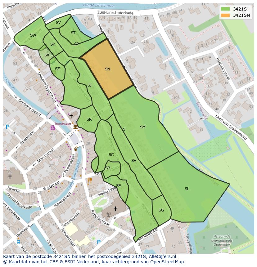 Afbeelding van het postcodegebied 3421 SN op de kaart.
