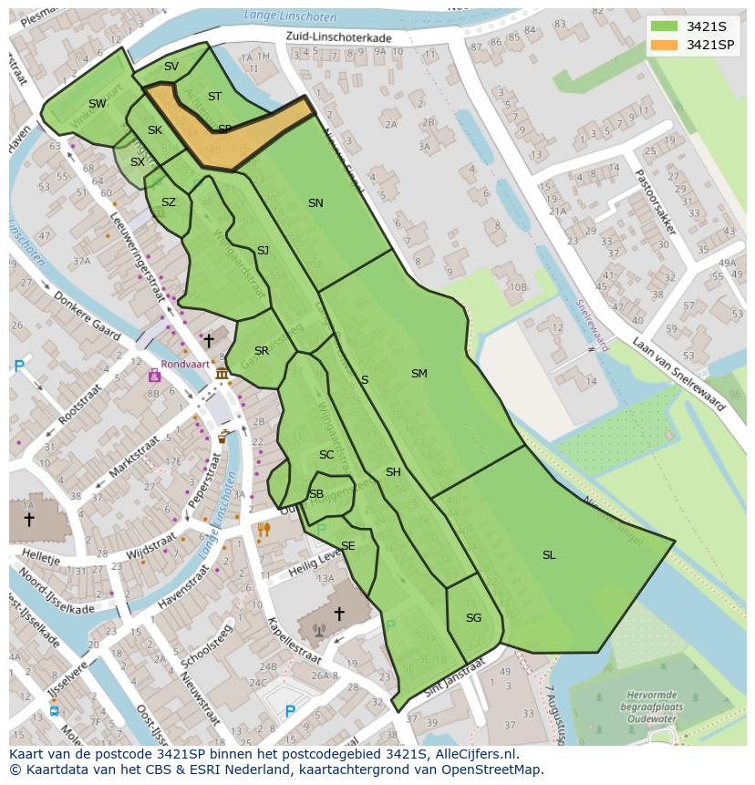 Afbeelding van het postcodegebied 3421 SP op de kaart.