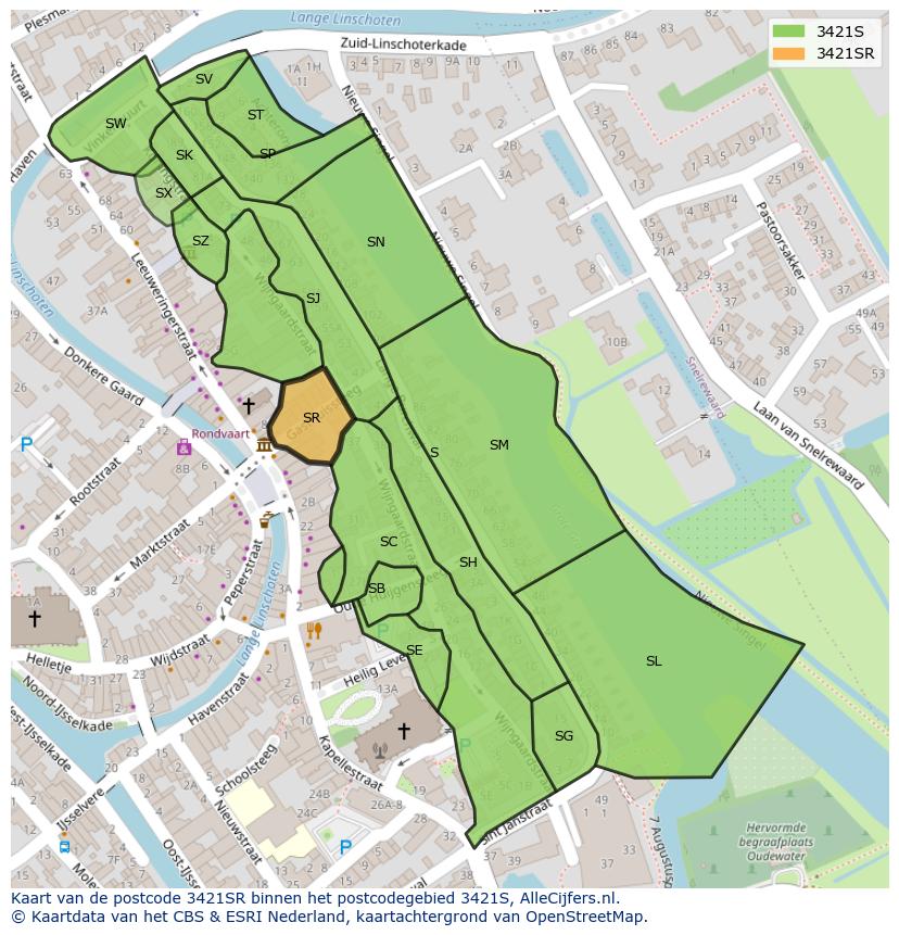 Afbeelding van het postcodegebied 3421 SR op de kaart.