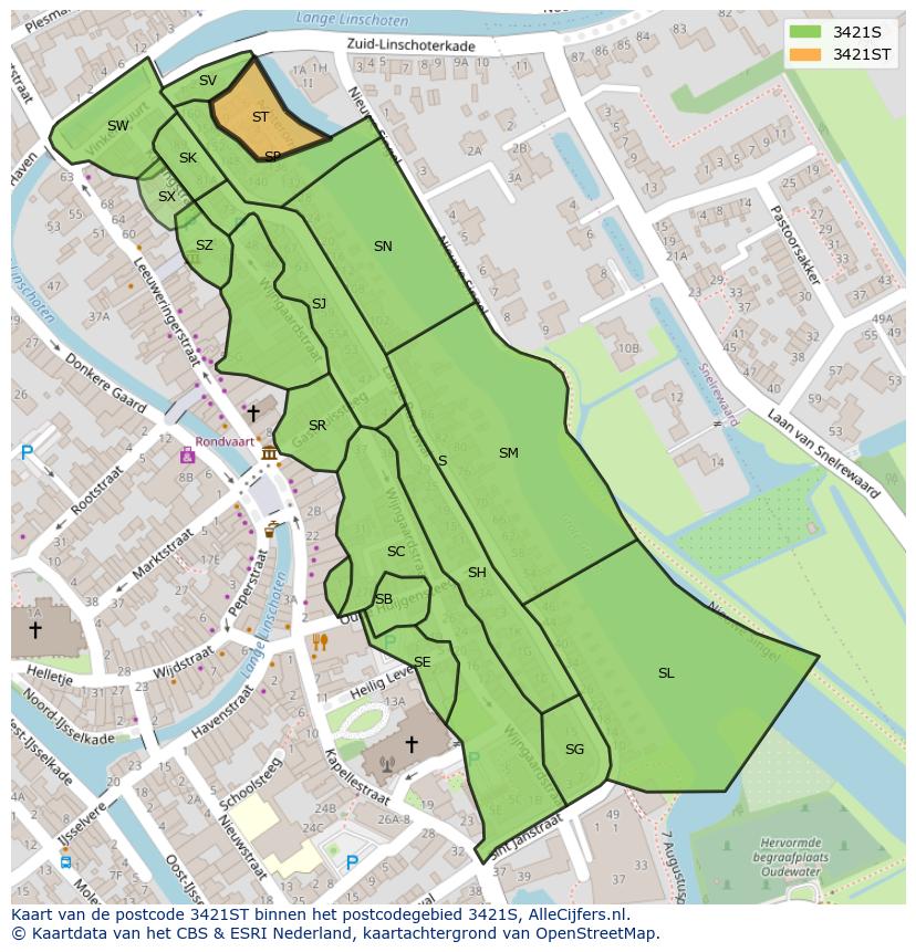 Afbeelding van het postcodegebied 3421 ST op de kaart.