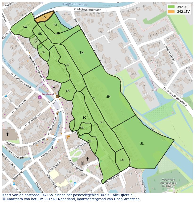 Afbeelding van het postcodegebied 3421 SV op de kaart.