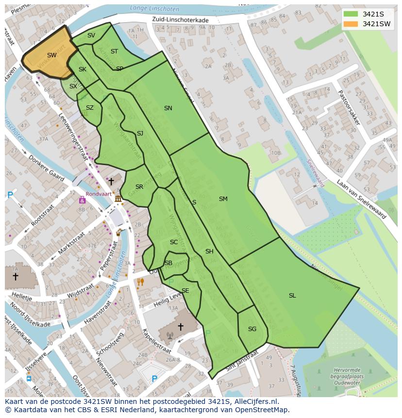 Afbeelding van het postcodegebied 3421 SW op de kaart.
