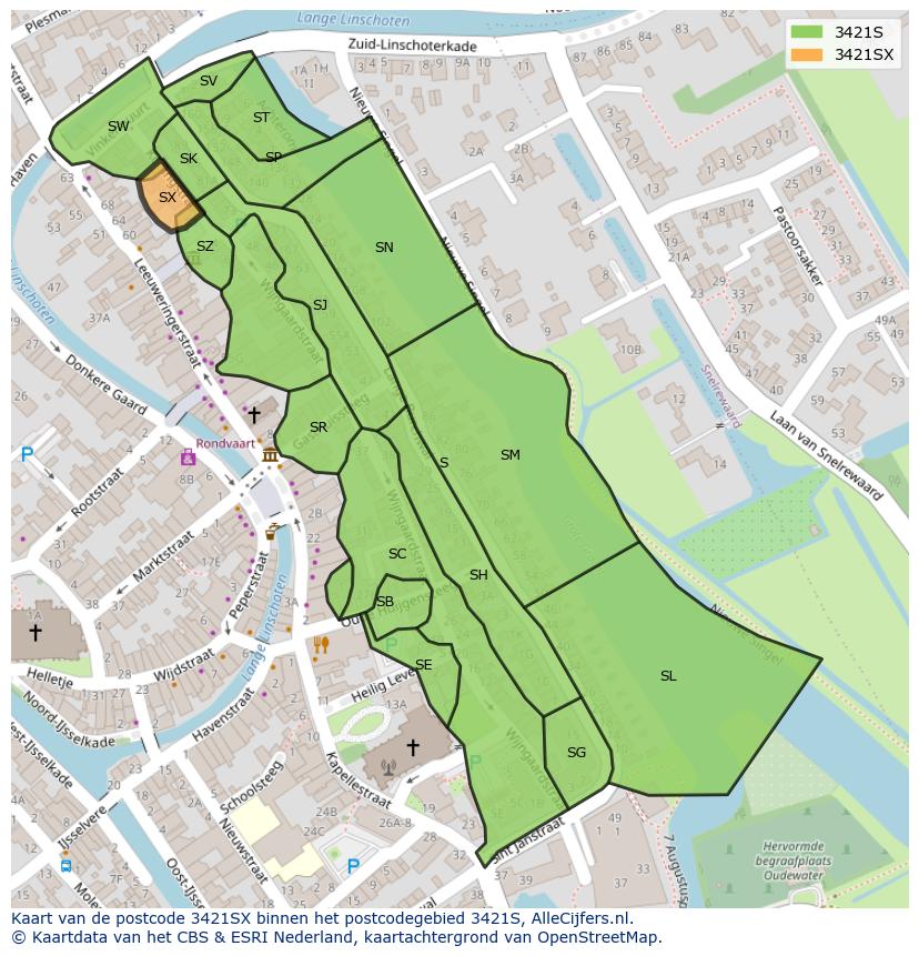 Afbeelding van het postcodegebied 3421 SX op de kaart.