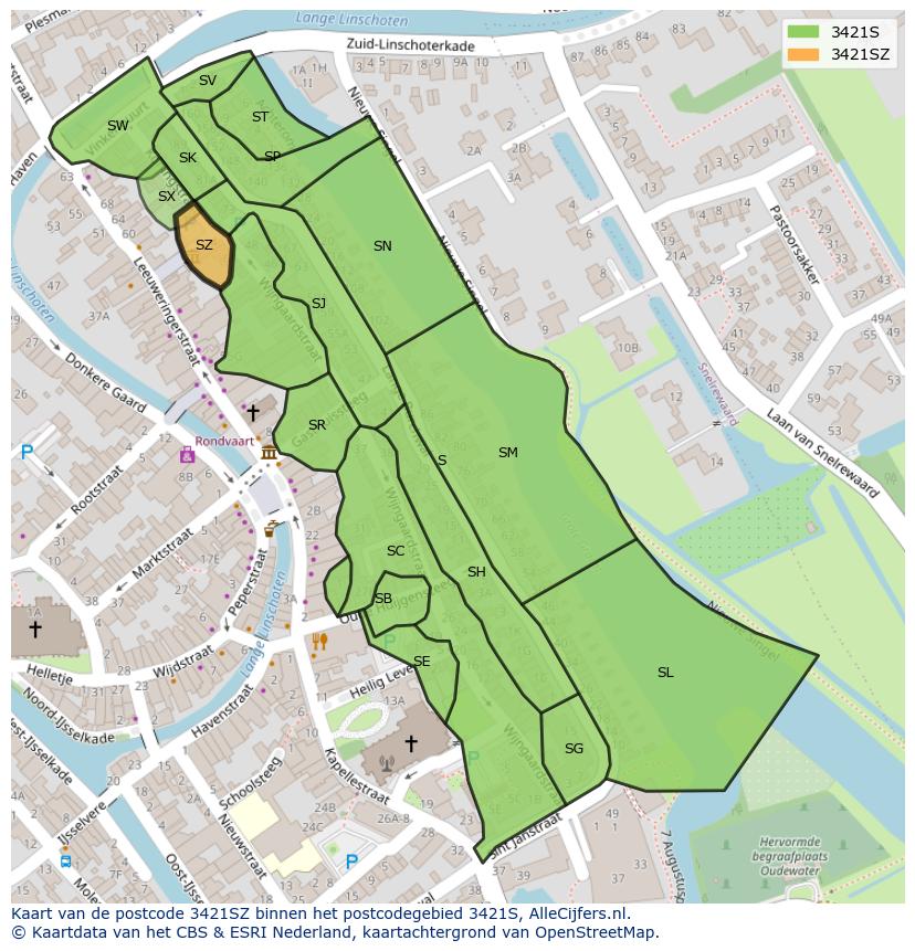 Afbeelding van het postcodegebied 3421 SZ op de kaart.