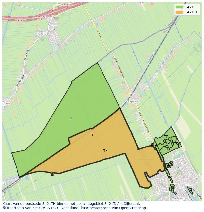 Afbeelding van het postcodegebied 3421 TH op de kaart.