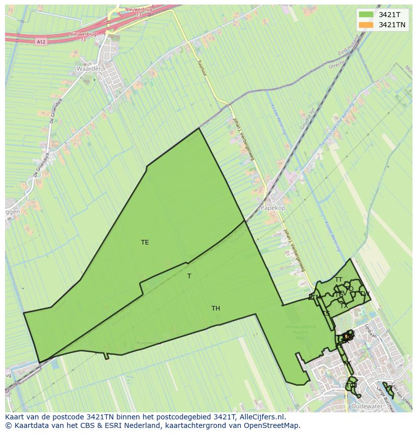 Afbeelding van het postcodegebied 3421 TN op de kaart.