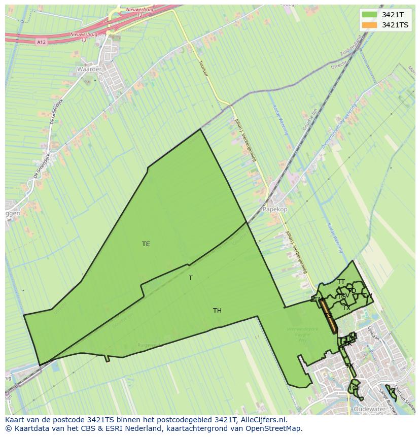 Afbeelding van het postcodegebied 3421 TS op de kaart.