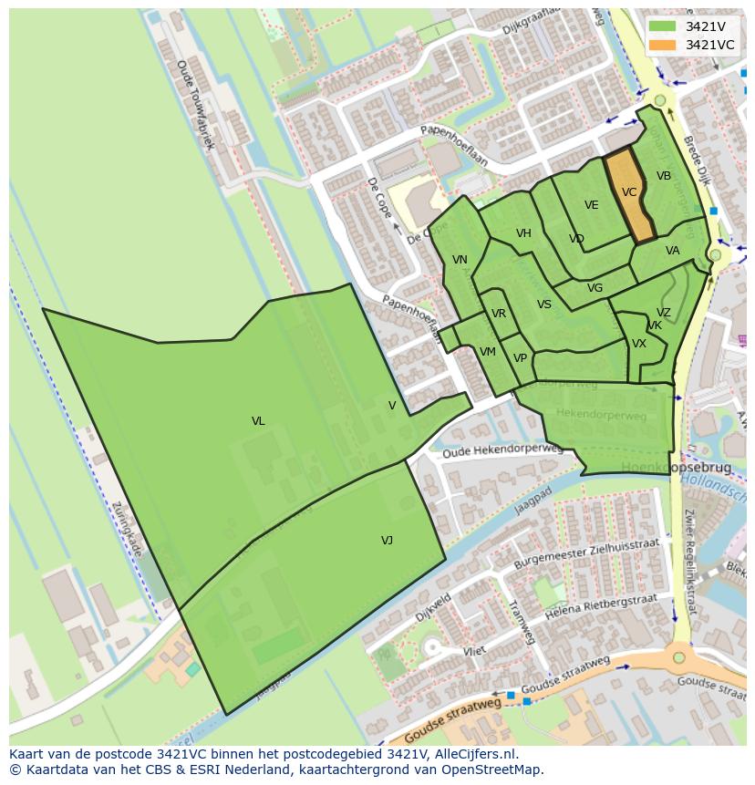 Afbeelding van het postcodegebied 3421 VC op de kaart.