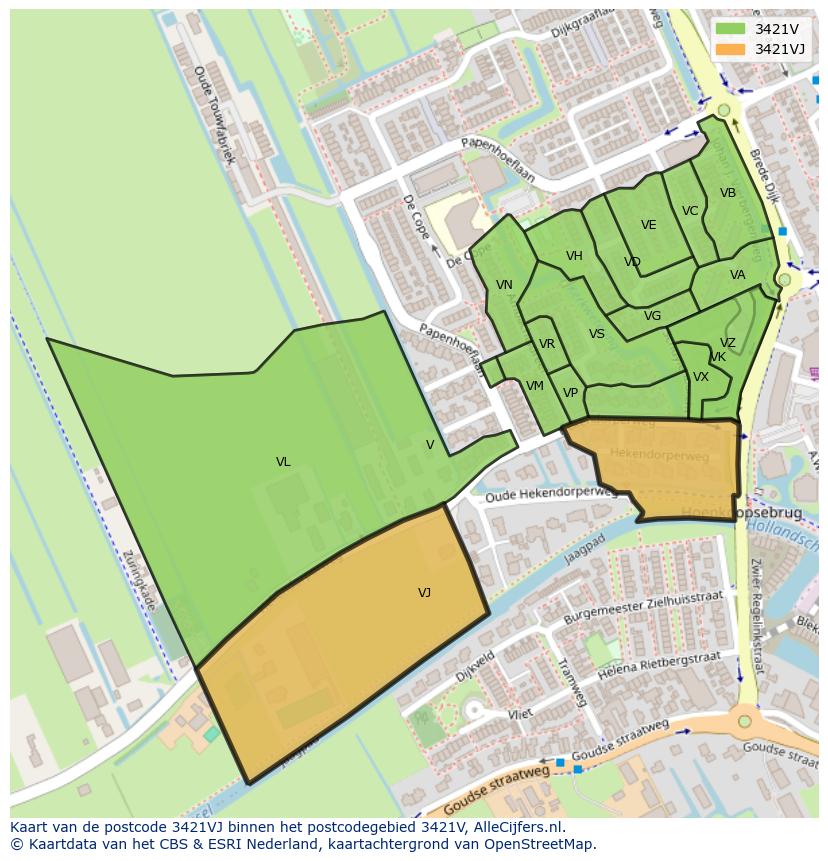 Afbeelding van het postcodegebied 3421 VJ op de kaart.
