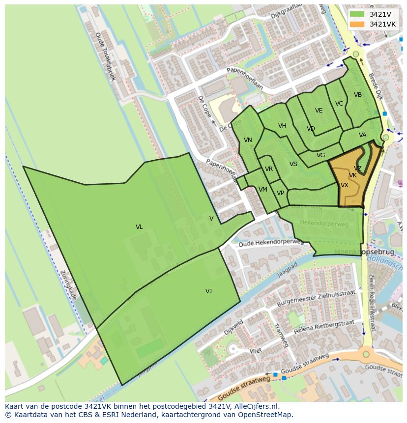 Afbeelding van het postcodegebied 3421 VK op de kaart.