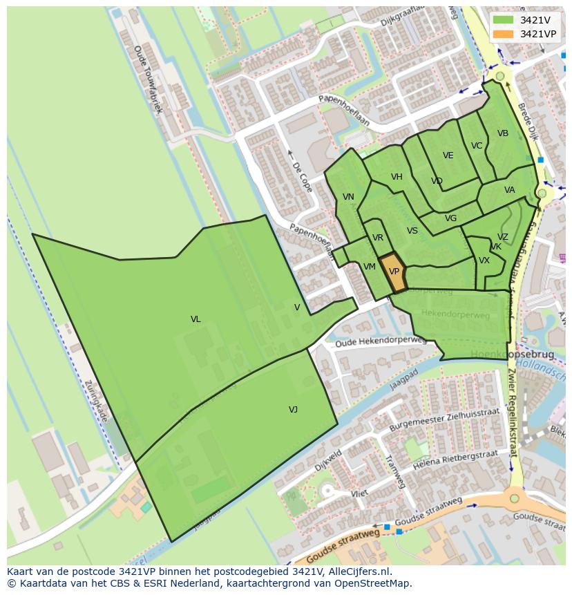 Afbeelding van het postcodegebied 3421 VP op de kaart.